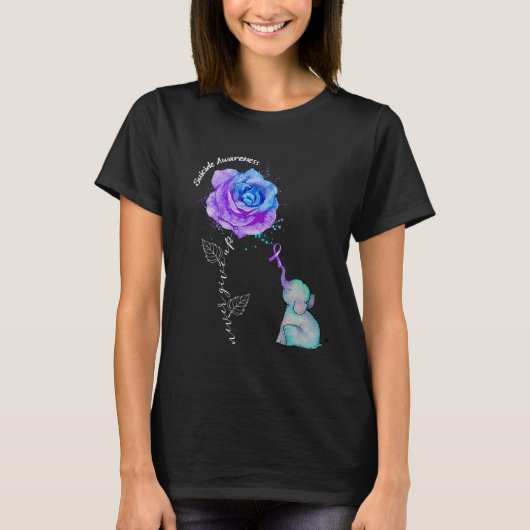 Suicide Prevention Awareness Flower Elephant T-shirt (Voorkant)