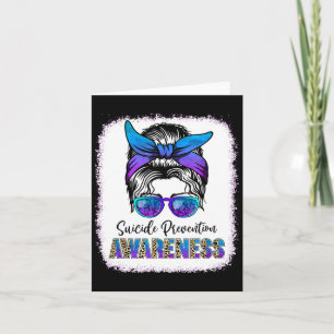 Suicide Prevention Awareness Messy Bun Hair Woman Kaart