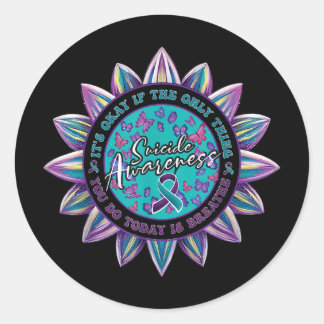 Suicide Prevention Awareness Month Blauwgroen Ribb Ronde Sticker