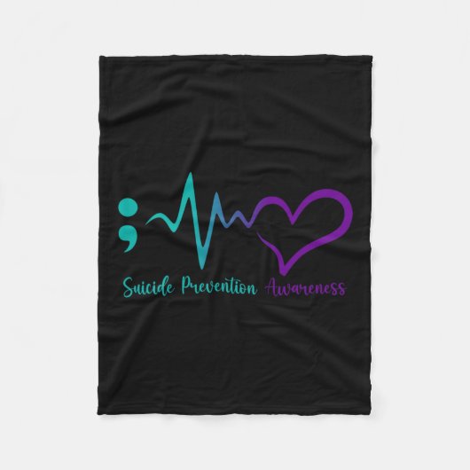 Suicide Prevention Awareness Month Semicolon Heart Fleece Deken (Voorkant)