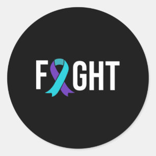 Suicide Prevention Awareness Paarse Blauwgroen Lin Ronde Sticker
