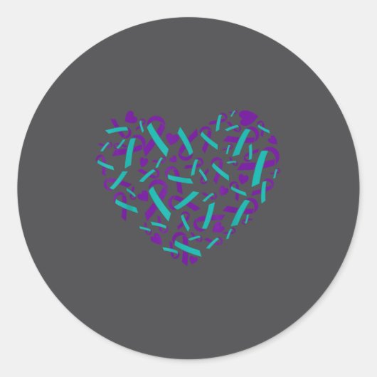 Suicide Prevention Awareness Teal &amp; Purple Rib Ronde Sticker (Voorkant)