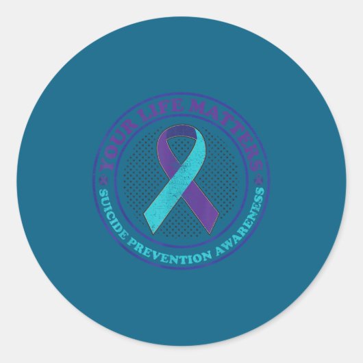 Suicide Prevention Awareness Teal & Purple Rib Ronde Sticker (Voorkant)