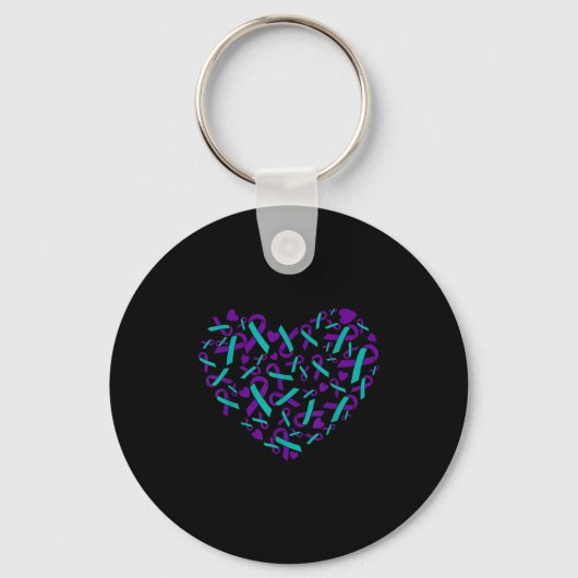 Suicide Prevention Awareness Teal &amp; Purple Rib Sleutelhanger (Voorkant)