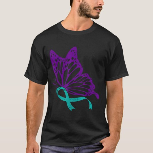 Suicide Prevention Awareness Teal &amp; Purple Rib T-shirt (Voorkant)