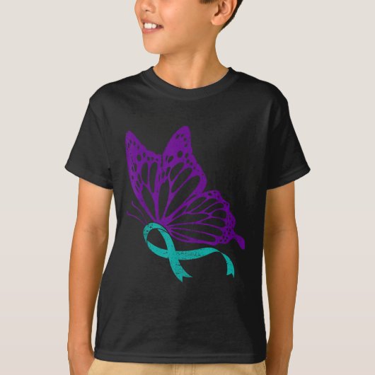 Suicide Prevention Awareness Teal &amp; Purple Rib T-shirt (Voorkant)