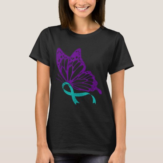 Suicide Prevention Awareness Teal &amp; Purple Rib T-shirt (Voorkant)