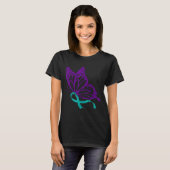 Suicide Prevention Awareness Teal &amp; Purple Rib T-shirt (Voorkant volledig)