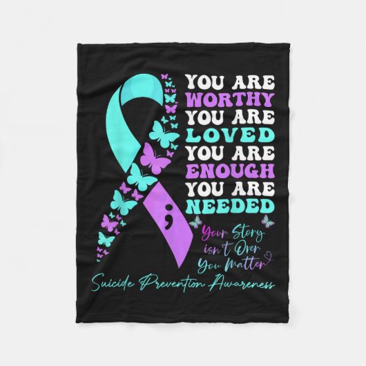 Suicide Prevention Awareness Teal Purple Ribbon Bu Fleece Deken (Voorkant)