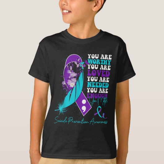 Suicide Prevention Awareness Teal Purple Ribbon Su T-shirt (Voorkant)