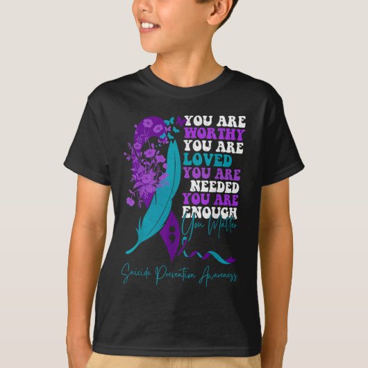 Suicide Prevention Awareness Teal Purple Ribbon Yo T-shirt (Voorkant)