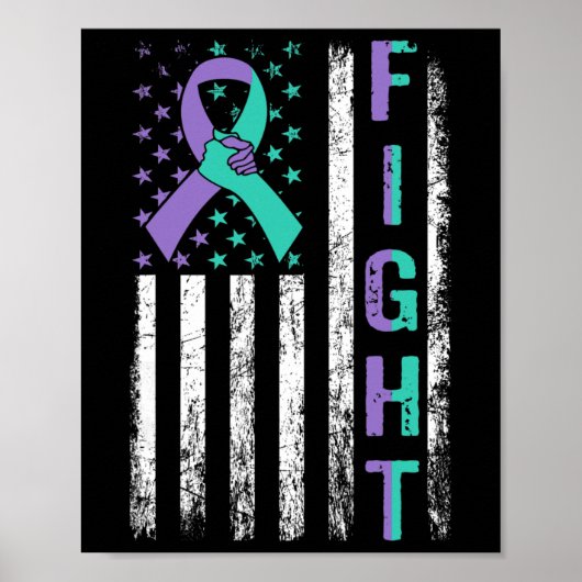 Suicide Prevention Awareness Teal Purple Usa Flag  Poster (Voorkant)