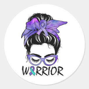 Suicide Prevention Awareness Warrior Messy Hair Ronde Sticker