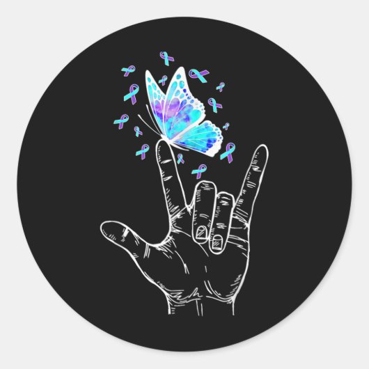 Suicide Prevention Awareness Week Butterfly Love H Ronde Sticker (Voorkant)