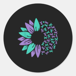 Suicide Prevention Awareness Zonnebloem Blauwgroen Ronde Sticker
