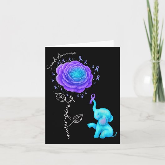 Suicide Prevention Teal Purple Flower Elephant Rib Kaart (Voorkant)