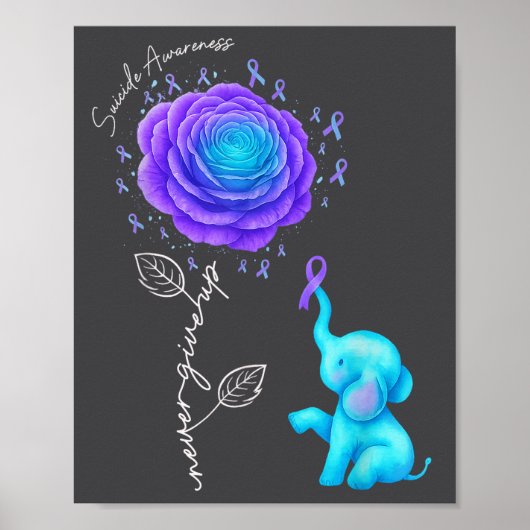 Suicide Prevention Teal Purple Flower Elephant Rib Poster (Voorkant)