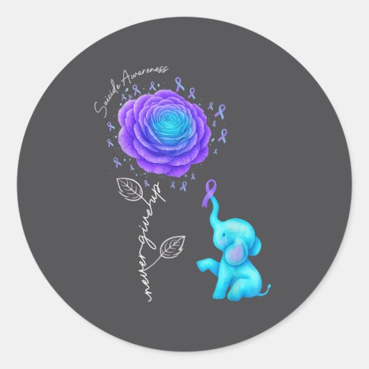 Suicide Prevention Teal Purple Flower Elephant Rib Ronde Sticker (Voorkant)