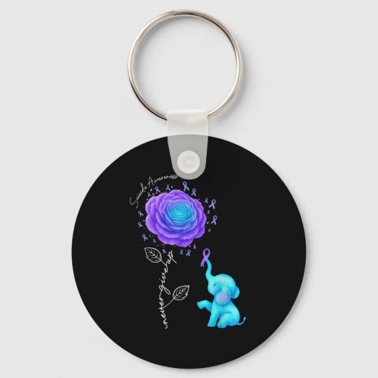 Suicide Prevention Teal Purple Flower Elephant Rib Sleutelhanger (Voorkant)