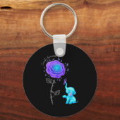 Suicide Prevention Teal Purple Flower Elephant Rib Sleutelhanger (Voorkant)