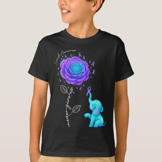 Suicide Prevention Teal Purple Flower Elephant Rib T-shirt (Voorkant)