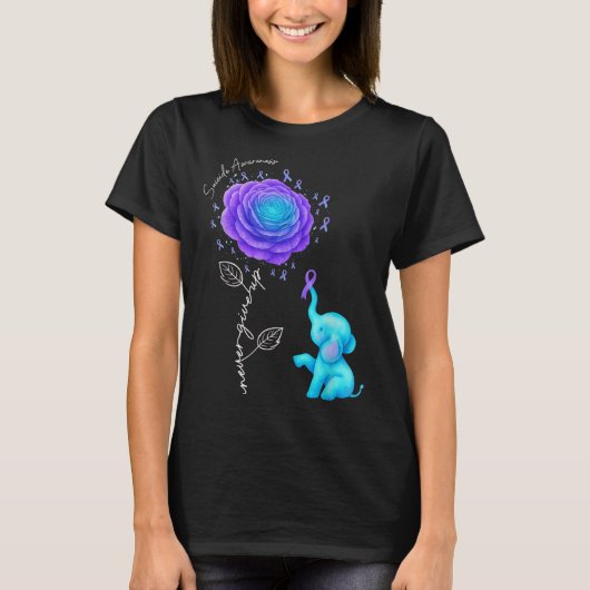 Suicide Prevention Teal Purple Flower Elephant Rib T-shirt (Voorkant)