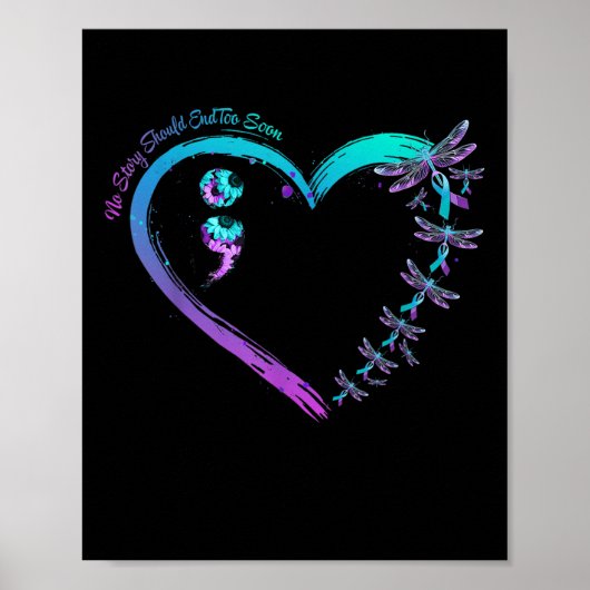 Suicide Prevention Week Dragonfly Heart Ribbon Sem Poster (Voorkant)