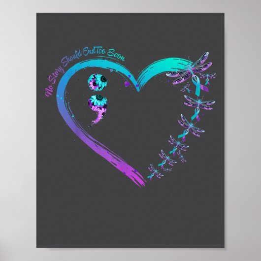 Suicide Prevention Week Dragonfly Heart Ribbon Sem Poster (Voorkant)