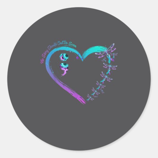 Suicide Prevention Week Dragonfly Heart Ribbon Sem Ronde Sticker (Voorkant)