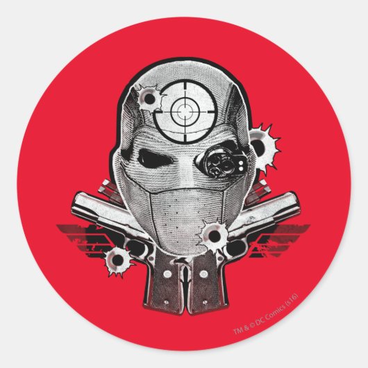 Suicide Squad | Deadshot Masker & Pistolen Tattoo  Ronde Sticker (Voorkant)