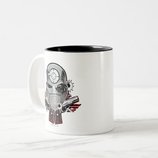 Suicide Squad | Deadshot Masker & Pistolen Tattoo  Tweekleurige Koffiemok (Voorkant links)