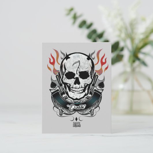 Suicide Squad | Diablo Skull & Flames Tattoo Art Briefkaart (Staand voorkant)
