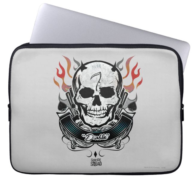 Suicide Squad | Diablo Skull & Flames Tattoo Art Laptop Sleeve (Voorkant)
