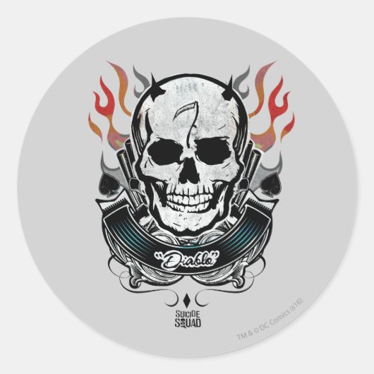 Suicide Squad | Diablo Skull & Flames Tattoo Art Ronde Sticker (Voorkant)