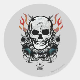 Suicide Squad   Diablo Skull & Flames Tattoo Art Ronde Sticker