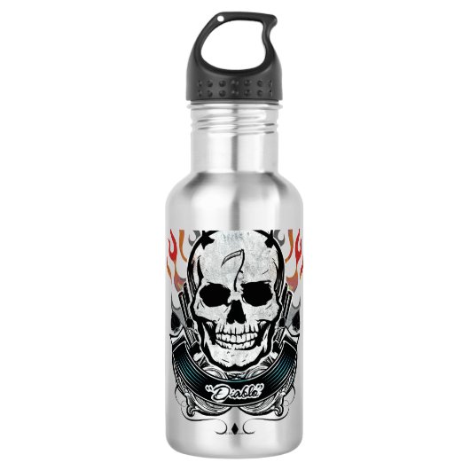 Suicide Squad | Diablo Skull & Flames Tattoo Art Waterfles (Voorkant)