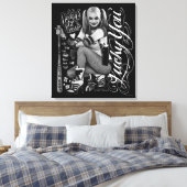 Suicide Squad | Foto Harley Quinn Typografie Canvas Afdruk (Insitu (Slaapkamer))