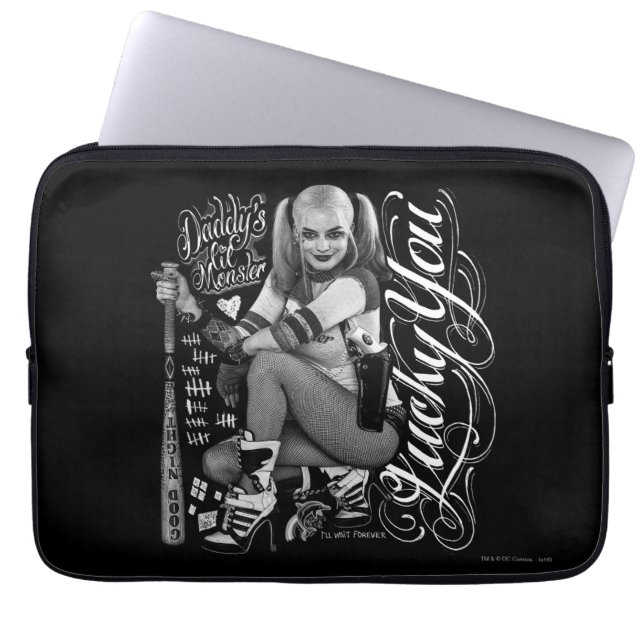 Suicide Squad | Foto Harley Quinn Typografie Laptop Sleeve (Voorkant)