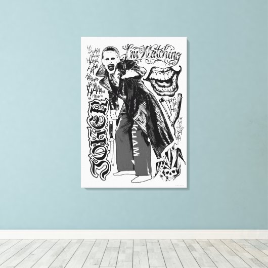 Suicide Squad | Foto Joker Typografie Canvas Afdruk (Insitu (Houten vloer))