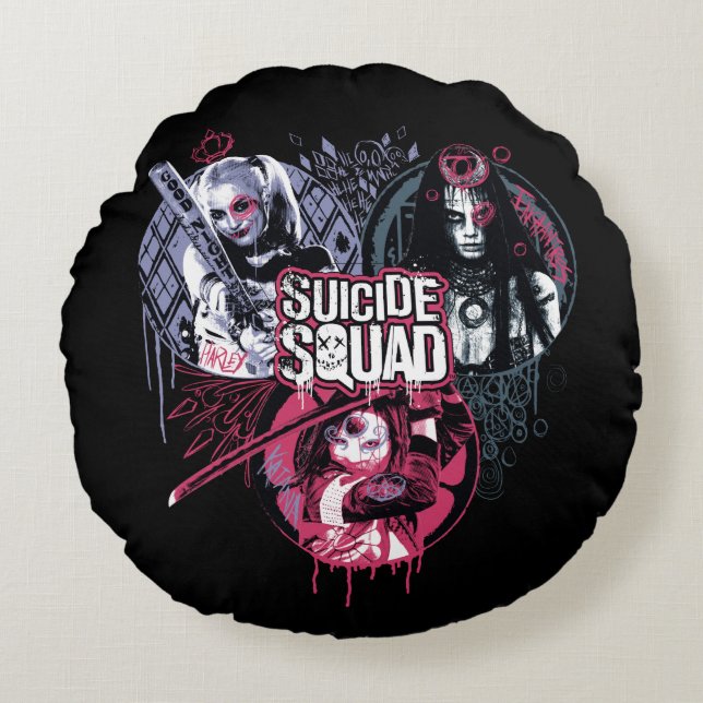 Suicide Squad | Graffiti-toegangspasjes voor klein Rond Kussen (Voorkant)