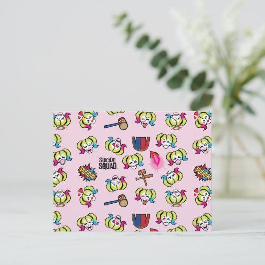 Suicide Squad | Harley Quinn Emoji Pattern Briefkaart (Staand voorkant)