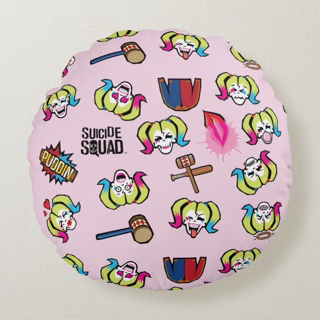 Suicide Squad | Harley Quinn Emoji Pattern Rond Kussen (Voorkant)