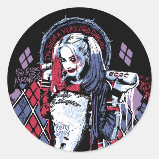 Suicide Squad | Harley Quinn Inked Graffiti Ronde Sticker (Voorkant)