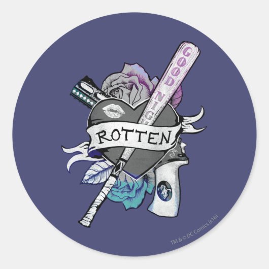 Suicide Squad | Harley Quinn "Rotten" Tattoo Art Ronde Sticker (Voorkant)