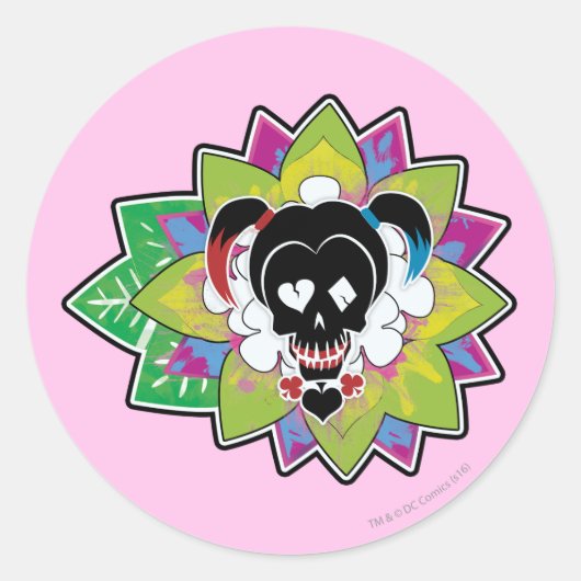 Suicide Squad | Harley Quinn Skull Tattoo Art Ronde Sticker (Voorkant)