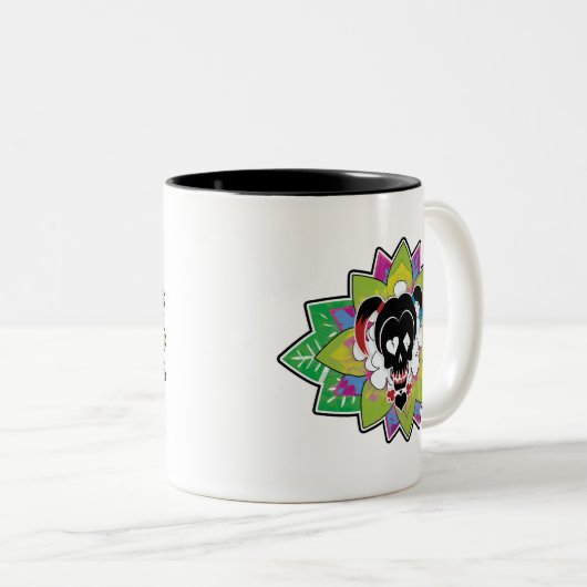 Suicide Squad | Harley Quinn Skull Tattoo Art Tweekleurige Koffiemok (Voorkant rechts)
