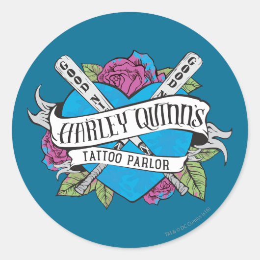 Suicide Squad | Harley Quinn's Tattoo Parlor Heart Ronde Sticker (Voorkant)