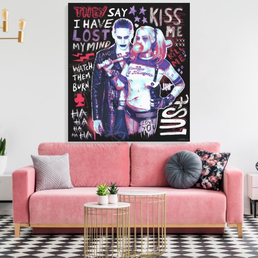 Suicide Squad | Joker & Harley Typografie Foto Canvas Afdruk (Insitu (Woonkamer))