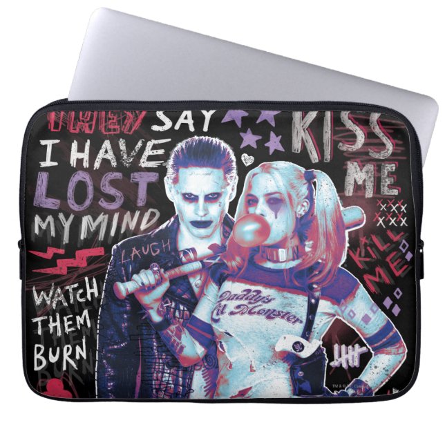 Suicide Squad | Joker & Harley Typografie Foto Laptop Sleeve (Voorkant)