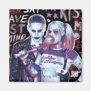 Suicide Squad   Joker & Harley Typografie Foto Magneet